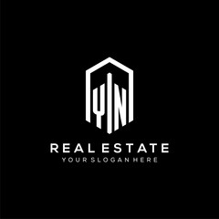 Letter YN logo for real estate with hexagon icon design - obrazy, fototapety, plakaty