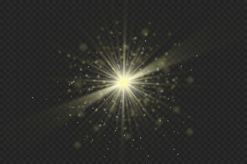 Light effects, glare, glitter, explosion, golden light, Vector illustration. shining golden stars.