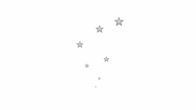 Animated fountain from stars fly from bottom to top. silver symbols. Looped video. Vector illustration isolated on white background.