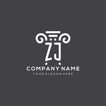Monogram ZJ logo for law firm with pillar icon in modern and creative geometric style