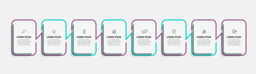 Obraz premium Vector Infographic design business template with icons and 8 options or steps. Can be used for process diagram, presentations, workflow layout, banner, flow chart, info graph