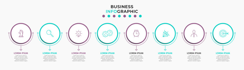 Fototapeta na wymiar Vector Infographic design business template with icons and 8 options or steps. Can be used for process diagram, presentations, workflow layout, banner, flow chart, info graph