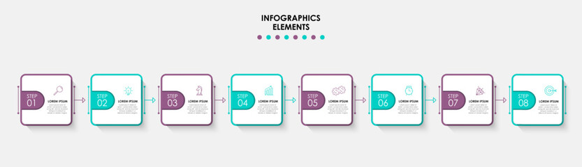 Vector Infographic design business template with icons and 8 options or steps. Can be used for process diagram, presentations, workflow layout, banner, flow chart, info graph