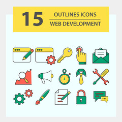 Web development web icons in line style. Marketing, analytics, e-commerce, digital, management, seo. Vector illustration.