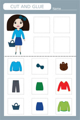 Cut out the pictures of the clothes and glue the ones that match the pattern. Fun game for kids and kids