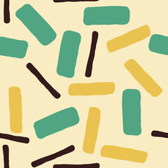 Geometric seamless abstract pattern with repeating rectangles and squares. Colourful ethnic composition style design for print, backdrop, background, textile, fabric products, wrapping and wall paper.