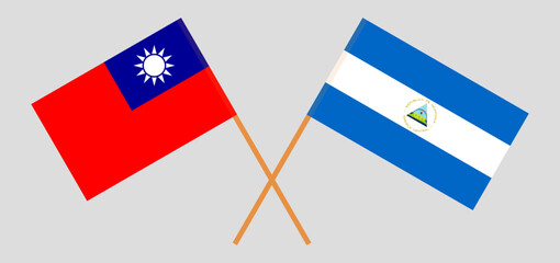 Crossed flags of Taiwan and Nicaragua. Official colors. Correct proportion