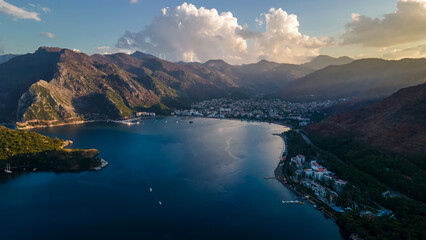 Beautiful evening sunset on the sea. Sea islands. Beautiful and colorful nature. Beautiful bays on...