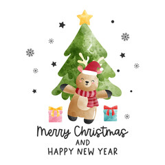christmas decoration, greeting card with reindeer 