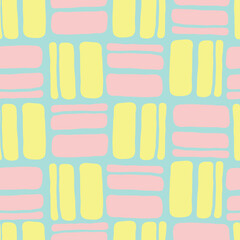 Geometric seamless abstract pattern with repeating rectangles and squares. Colourful ethnic composition style design for print, backdrop, background, textile, fabric products, wrapping and wall paper.