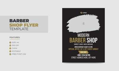 Modern barbershop flyer design template editable beauty salon business poster template