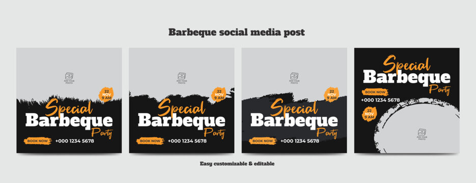 Barbeque social media post template delicious grill bbq food social media web banner 