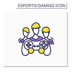Esports team color icon.Like-minded people,video games fans. Take part at gaming competitions. Cybersport concept. Isolated vector illustration