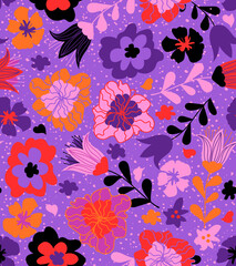 Spring and summer floral seamless pattern for kids, raster version