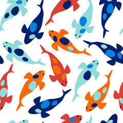 Colorful seamless pattern with koi carps, raster version