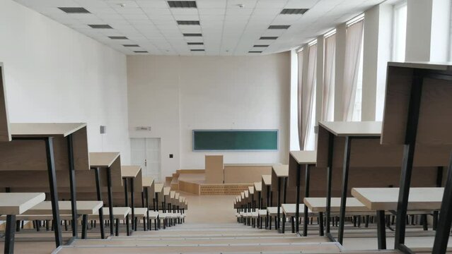 Empty College Modern Lecture Hall. Slider Shot 
