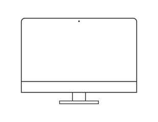 Outline similar imac computer icon. Wireframe pc symbol. Outlined all in one computer mockup on white background. White display screen. Vector Stock