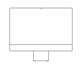 Outline imac computer icon. Wireframe pc symbol. Outlined all in one apple imac computer mockup on white background. White display screen. Vector Stock - obrazy, fototapety, plakaty