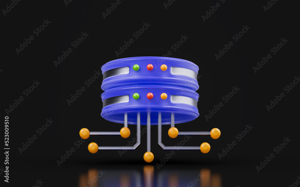 Wall mural server box with connectivity sing on dark background 3d render concept for multimedia network