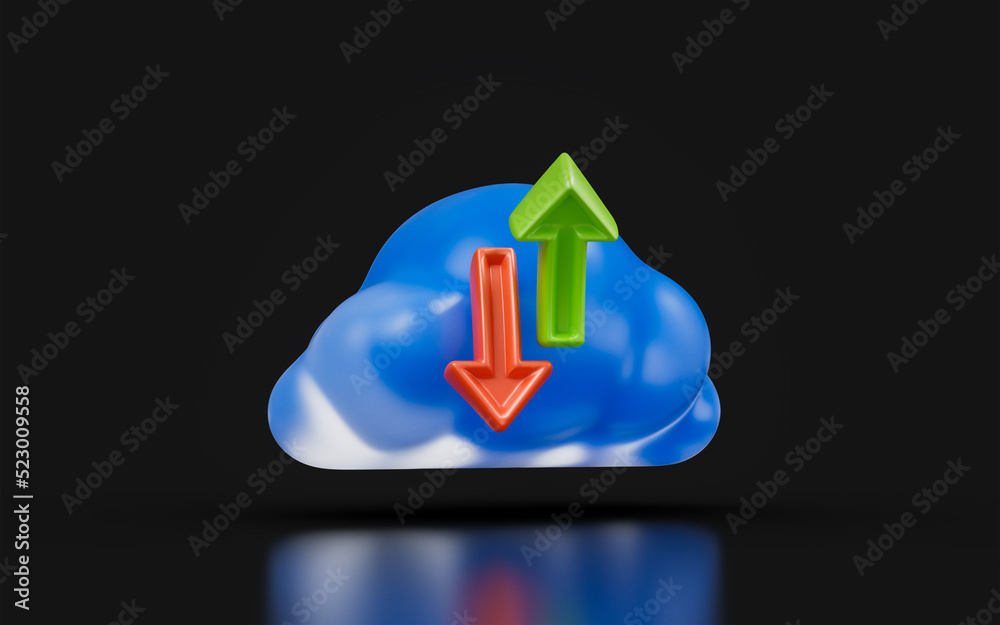 Wall mural cloud download upload sing glass morphism on dark background 3d render concept for computing data