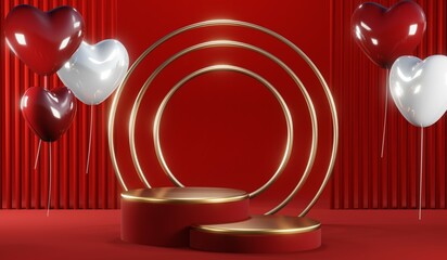 3D rendering of blank product background for cream cosmetics Modern red podium background