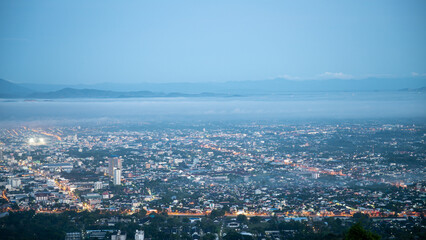 Cityscape of Hatyai City view in morning with mist
