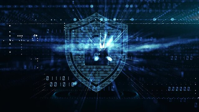Cyber security and protection of private information and data concept. Lock on abstract futuristic background. Firewall from hacker attack. Private key and digital data protection concept