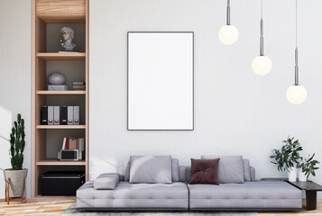 mock up poster frame in modern interior fully furnished rooms background, living room,