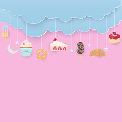 Bakery and cloud with pastel color background
