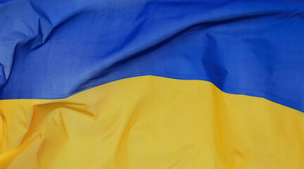 Ukrainian flag, wheat field against the blue sky	
