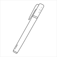 School supplies pen in a cute doodle style isolated on a white background. Vector element in black line
