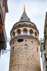 Fototapeta na wymiar View of Galata Tower building - Istanbul, Turkey