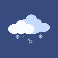 Snowing icon. Weather icon cloudy and snow. Snowflake vector icon isoleted on blue background flat design