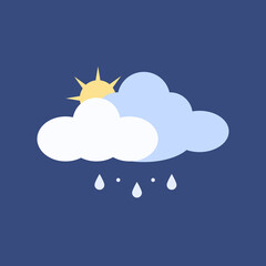 Weather icon sun and cloud with rain. Rainy weather vector illustration isolated 