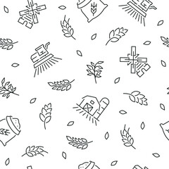 Seamless pattern with cereal grain. Black and white thin line icons