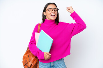 Young student woman isolated on white background doing strong gesture