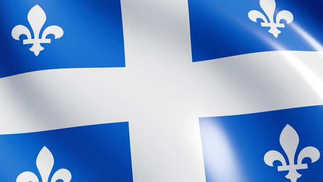 Waving flag of Quebec (the province of Canada). 3d render national flag dynamic background. 4k realistic seamless loop animated video clip