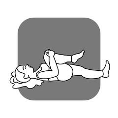 Curvy plus size woman has yoga class and make relaxation pose to be strong and trains her body. Hand drawn simple monochrome illustration. Comics cartoon line drawing.