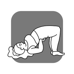 Curvy plus size woman has yoga class and make relaxation pose to be strong and trains her body. Hand drawn simple monochrome illustration. Comics cartoon line drawing.