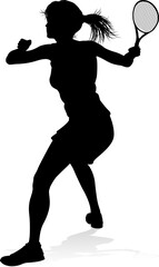 A tennis player woman silhouette sports person design element