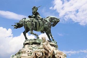 Fototapeta na wymiar Ornate hoseman statue in Budapest city, Hungary