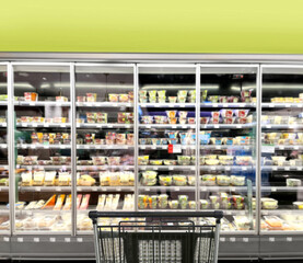 empty supermarket,frozen food from a supermarket freezer.