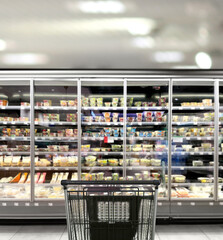 empty supermarket,frozen food from a supermarket freezer.