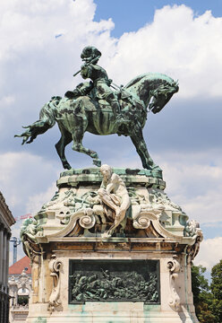 Ornate hoseman statue in Budapest city, Hungary