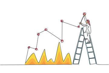 Fototapeta premium Single continuous line drawing of young Arabian businessman reporting sales progress chart on wall. Professional worker. Minimalism concept dynamic one line draw graphic design vector illustration