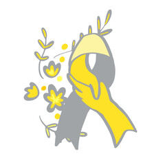 Deaf awareness month septembe yellow and gray support ribbon.