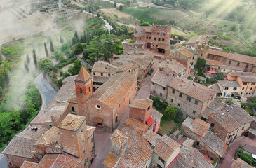 aerial view of the medieval town of certaldo in tuscany at dawn