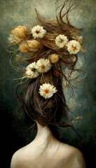 Obraz portret Kobiety z kwiatami we włosach
