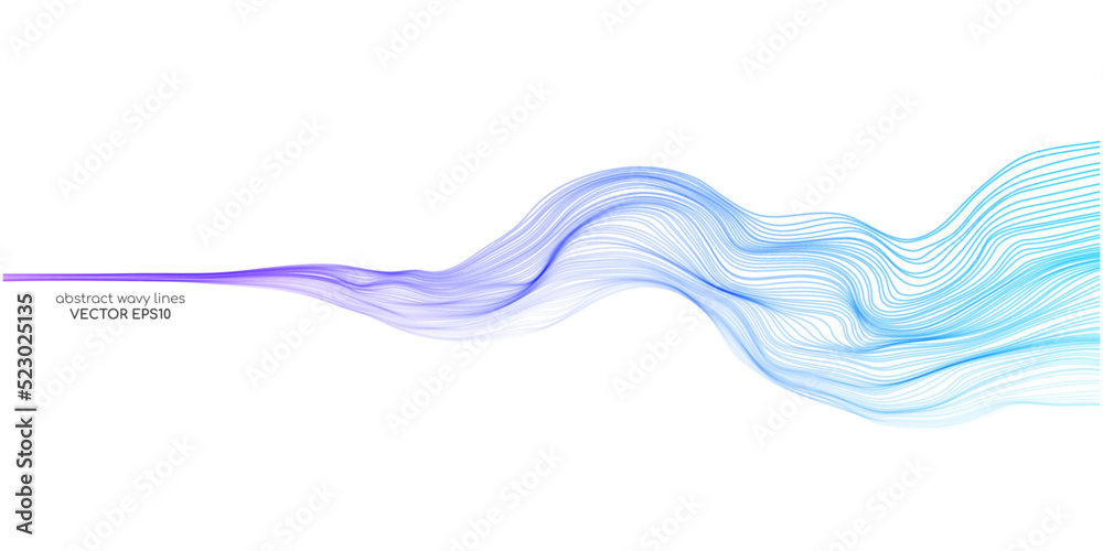 Poster Vector wave lines smooth flowing dynamic blue purple pink gradient isolated on white background for concept of technology, digital, communication, science, music.