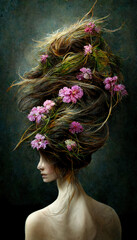 Naklejka premium Artistic abstract women portrait and flowers in the hair